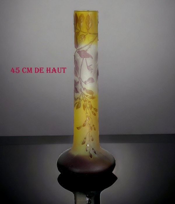 VASE DE ÉMILE GALLÉ NANCY A DÉCOR DE FEUILLAGES ÉPOQUE ART NOUVEAU DE 45 CM