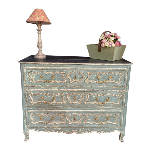 Louis XV Patinated Commode Dating 19th Century 3 Drawers