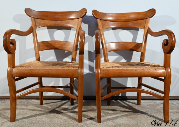 Pair of Estate Armchairs in Solid Cherry, Restoration Period – 1st Part 19th