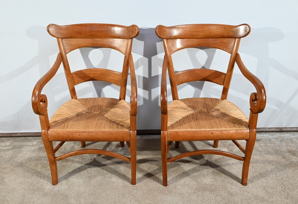 Pair of Estate Armchairs in Solid Cherry, Restoration Period – 1st Part 19th