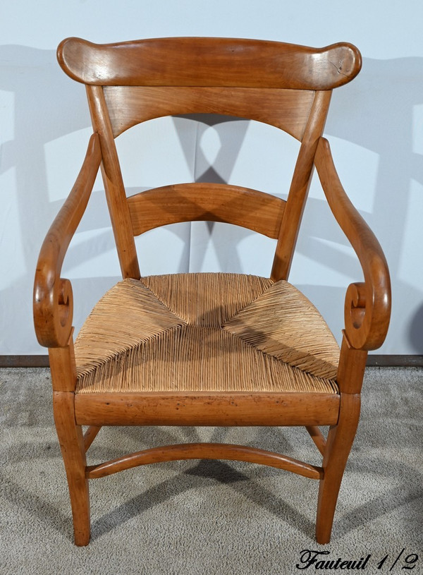 Pair of Estate Armchairs in Solid Cherry, Restoration Period – 1st Part 19th