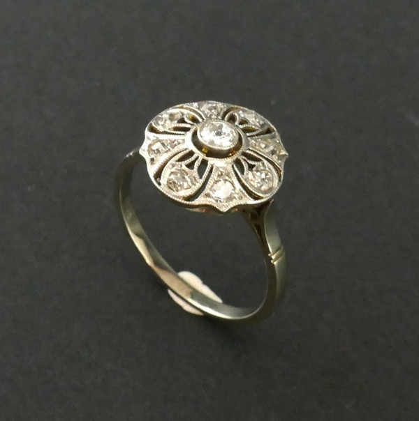 Flower Ring Diamonds, Gold And Platinum.