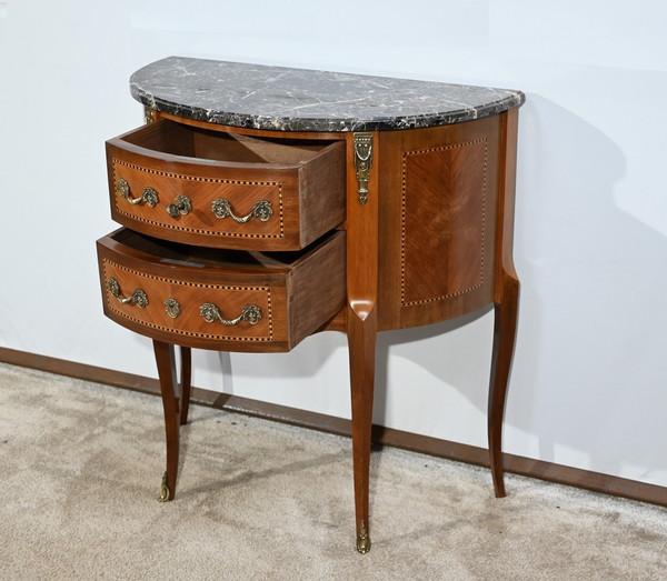 Petite Commode Demi-Lune en Bois de Rose, style Transition Louis XV/Louis XVI – 1ère Partie XXe