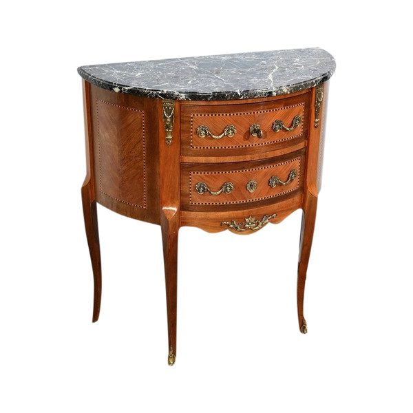 Petite Commode Demi-Lune en Bois de Rose, style Transition Louis XV/Louis XVI – 1ère Partie XXe