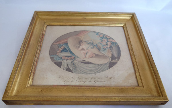 Amusing Military Engraving from the Restoration Empire Period - Golden Wood Frame