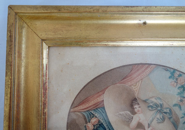 Amusing Military Engraving from the Restoration Empire Period - Golden Wood Frame