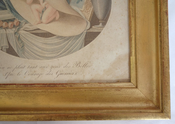 Amusing Military Engraving from the Restoration Empire Period - Golden Wood Frame