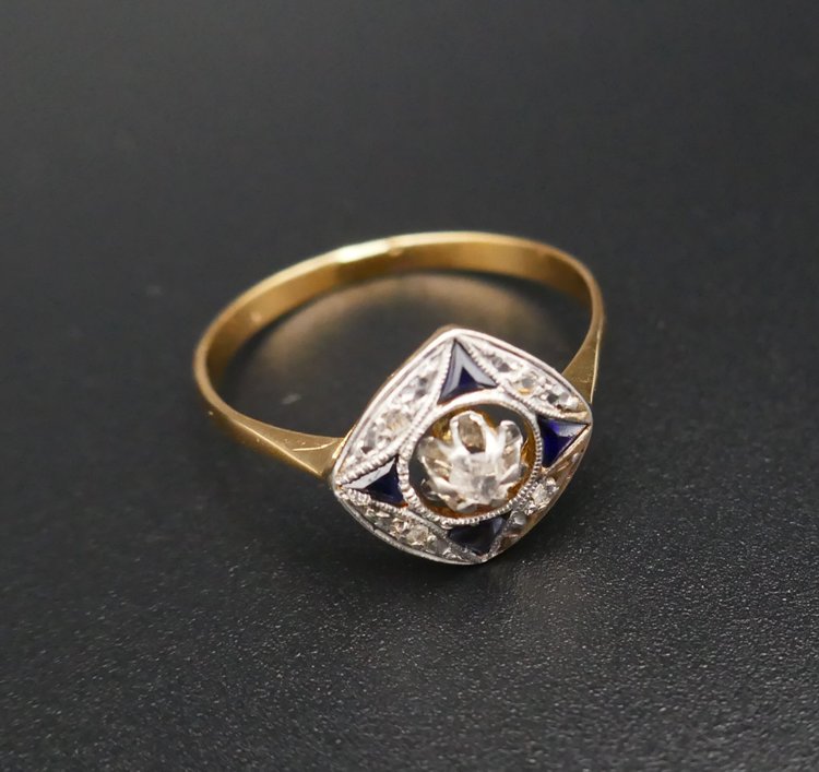 Art Deco Diamond And Sapphire Ring.