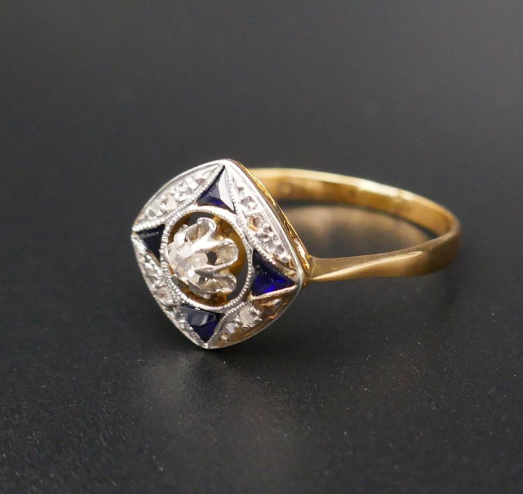 Art Deco Diamond And Sapphire Ring.