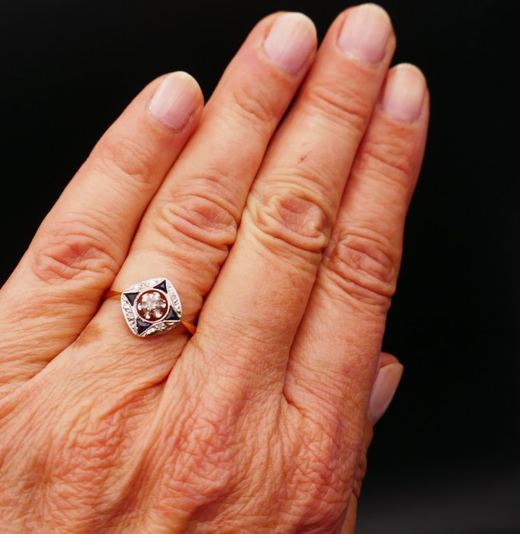 Art Deco Diamond And Sapphire Ring.