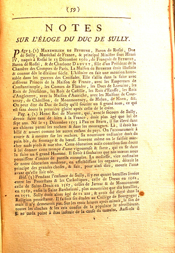 Eloge de Maximilien de Bethune , Duc de Sully , Surintendant des Finances , &c. Principal Ministre sous Henri IV . A Paris , 1763