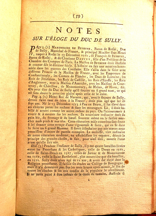 Eloge de Maximilien de Bethune , Duc de Sully , Surintendant des Finances , &c. Principal Ministre sous Henri IV . A Paris , 1763