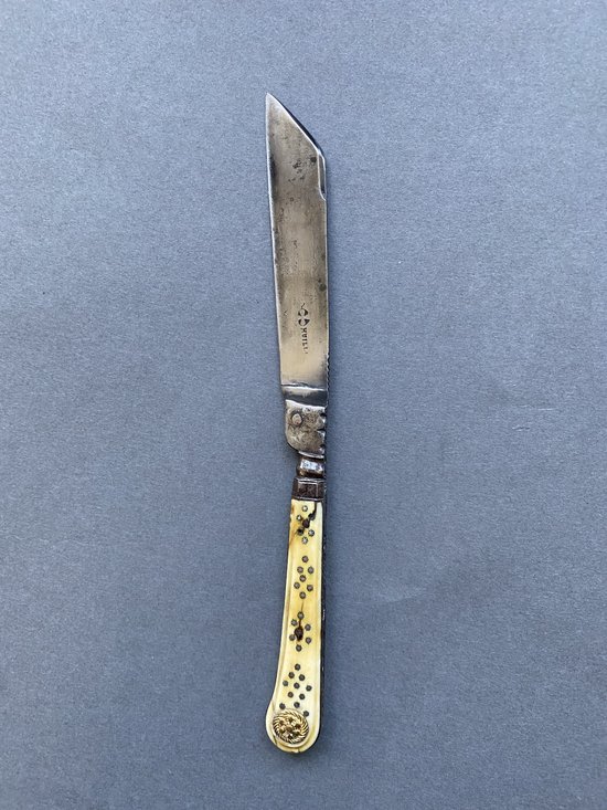 Elegante COLTELLO PIEGHEVOLE di Huillier Lama dritta in acciaio con un bordo, appoggio caratteristico