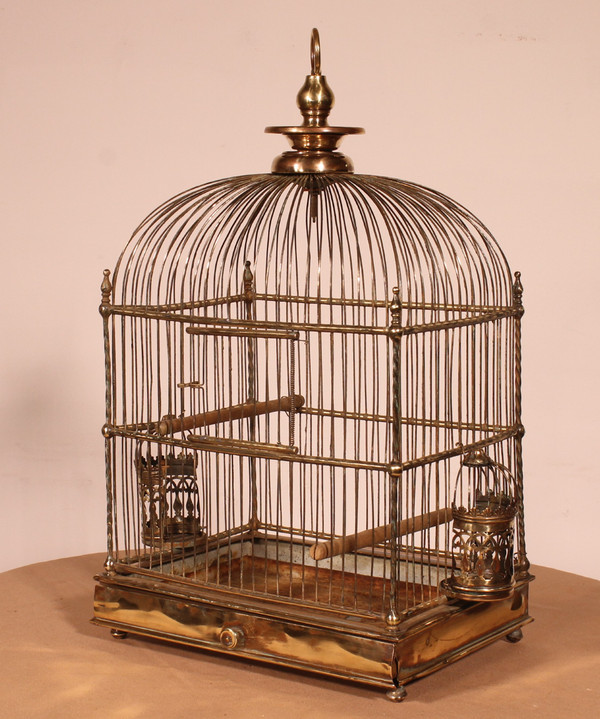 Cage à Oiseaux En Laiton - 19° Siècle