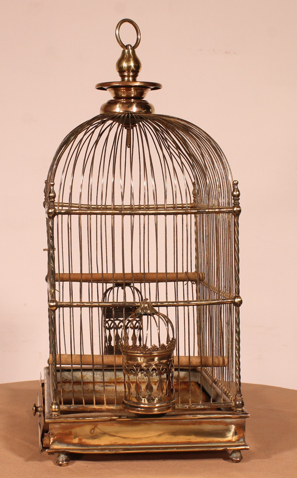 Cage à Oiseaux En Laiton - 19° Siècle