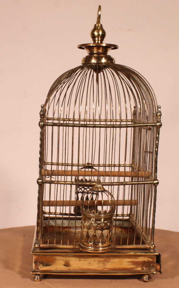 Cage à Oiseaux En Laiton - 19° Siècle