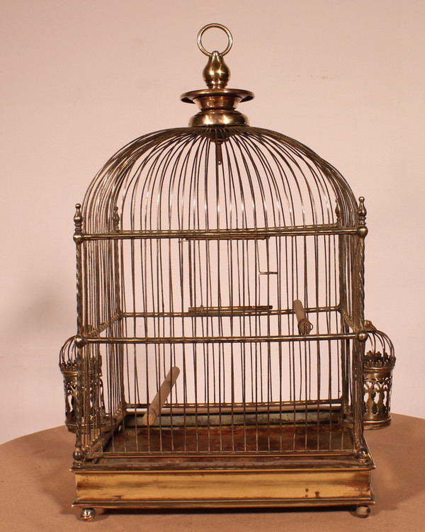 Cage à Oiseaux En Laiton - 19° Siècle