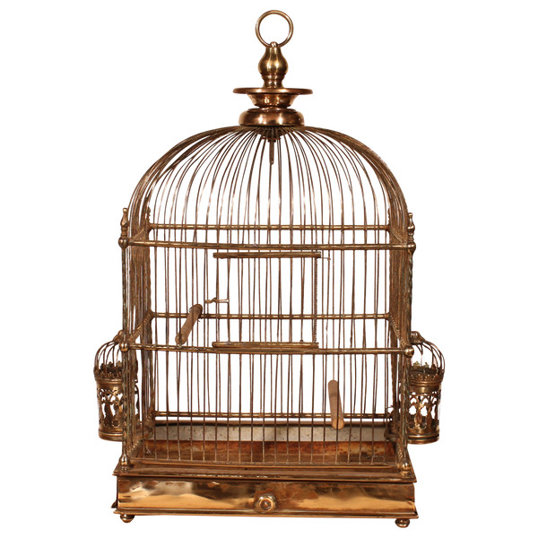 Cage à Oiseaux En Laiton - 19° Siècle