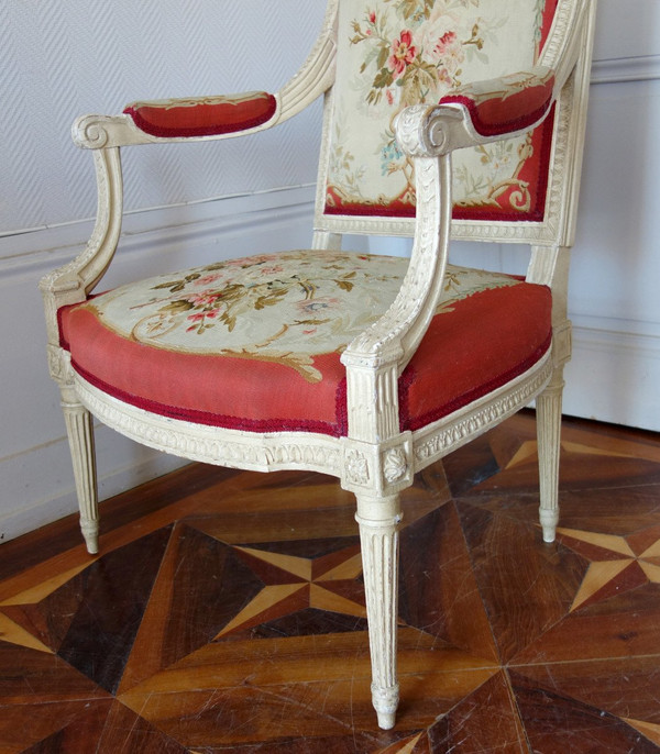 Claude Séné, Louis XVI Period Queen Armchair, Beauvais Tapestry & Inventory Number