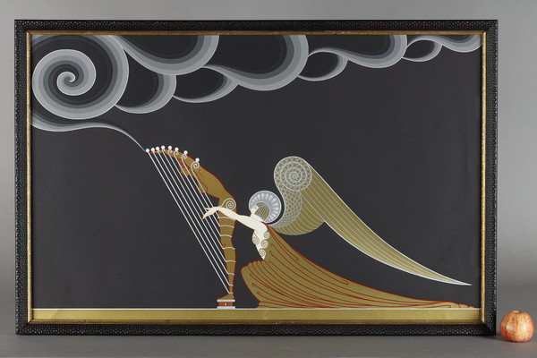 L'angelo con l'arpa, litografia a colori di Erté (1892-1990).