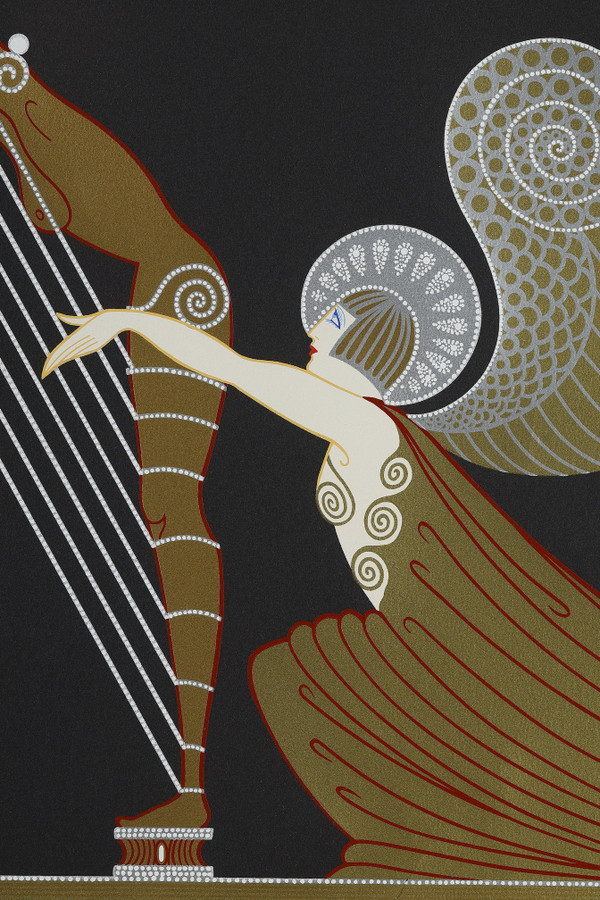 L'angelo con l'arpa, litografia a colori di Erté (1892-1990).