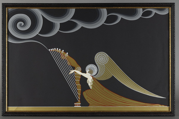 L'angelo con l'arpa, litografia a colori di Erté (1892-1990).