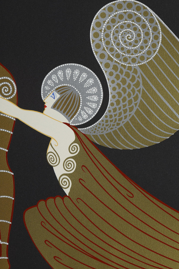 L'angelo con l'arpa, litografia a colori di Erté (1892-1990).