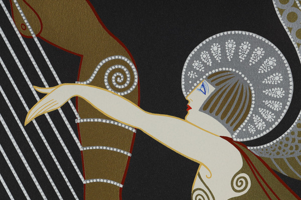 L'angelo con l'arpa, litografia a colori di Erté (1892-1990).