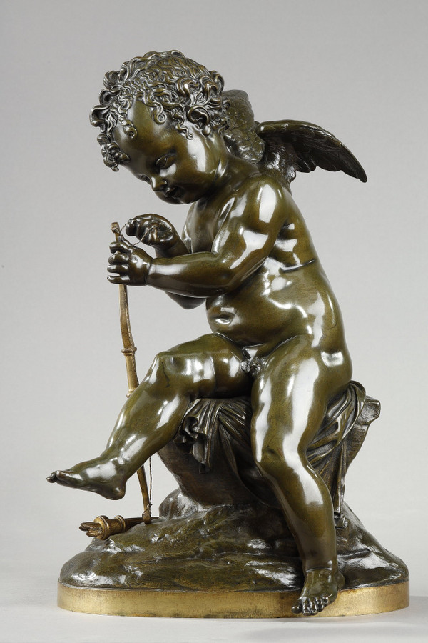 Bronze de Cupidon bandant son arc d'après Lemire (1741-1827)