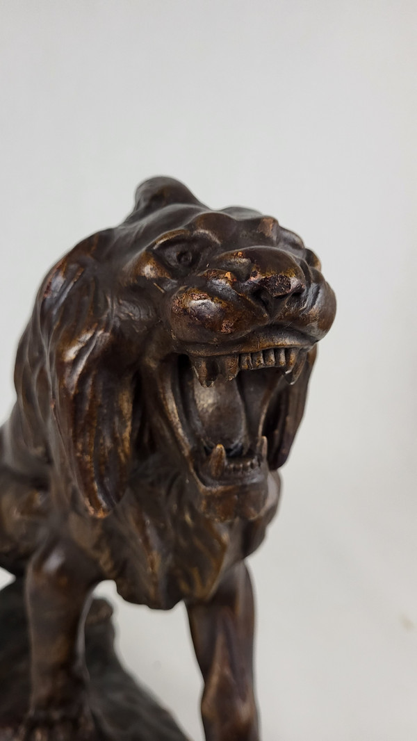 Terracotta sculpture "Lion in Fury" - Thomas Cartier (1879-1943)