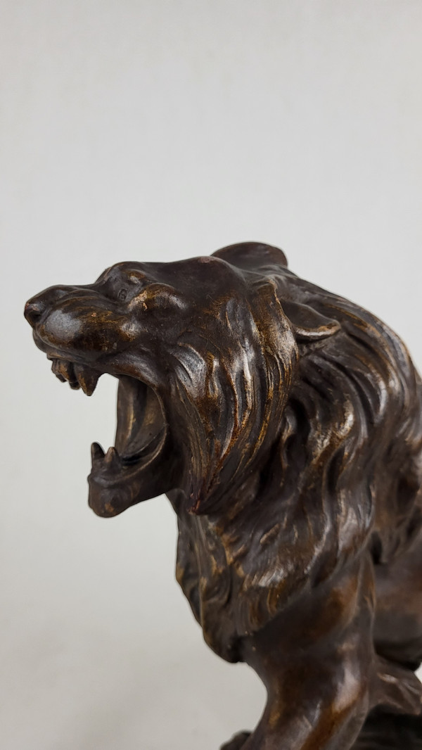 Terracotta sculpture "Lion in Fury" - Thomas Cartier (1879-1943)