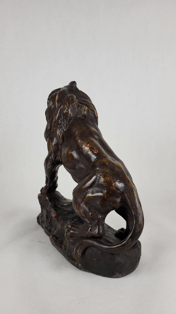 Terracotta sculpture "Lion in Fury" - Thomas Cartier (1879-1943)