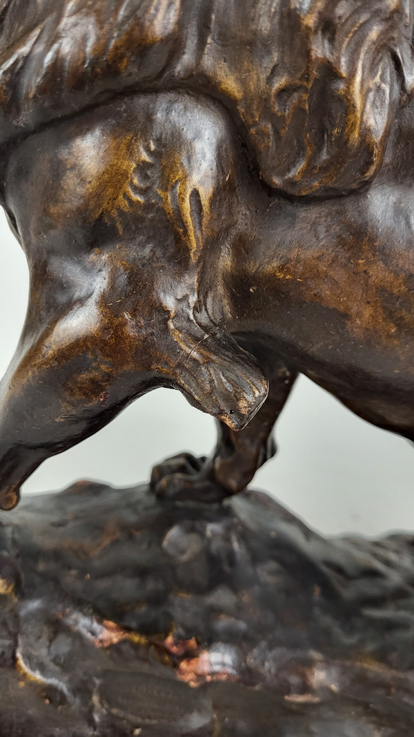 Terracotta sculpture "Lion in Fury" - Thomas Cartier (1879-1943)