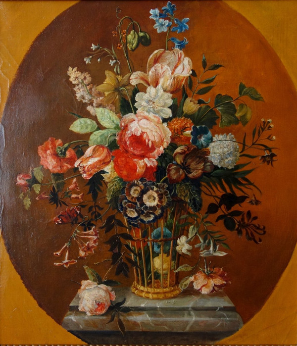 French School Circa 1800: Painting Of Flowers, Oil On Canvas - 69cm X 63cm