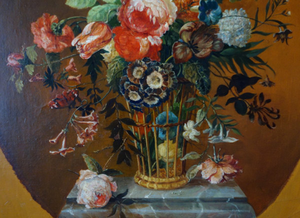 French School Circa 1800: Painting Of Flowers, Oil On Canvas - 69cm X 63cm