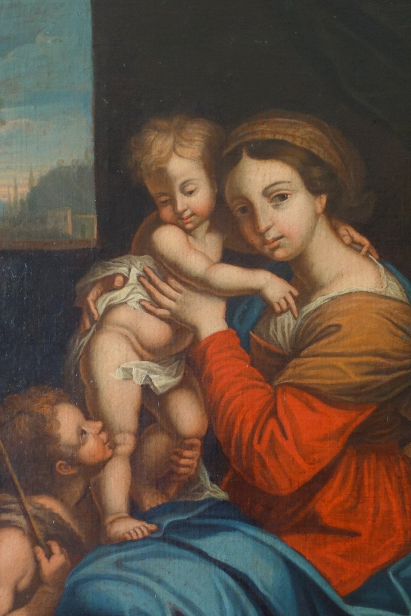 18th Century French School - Virgin in the Chair With the Child Jesus After Raphael 89x101cm