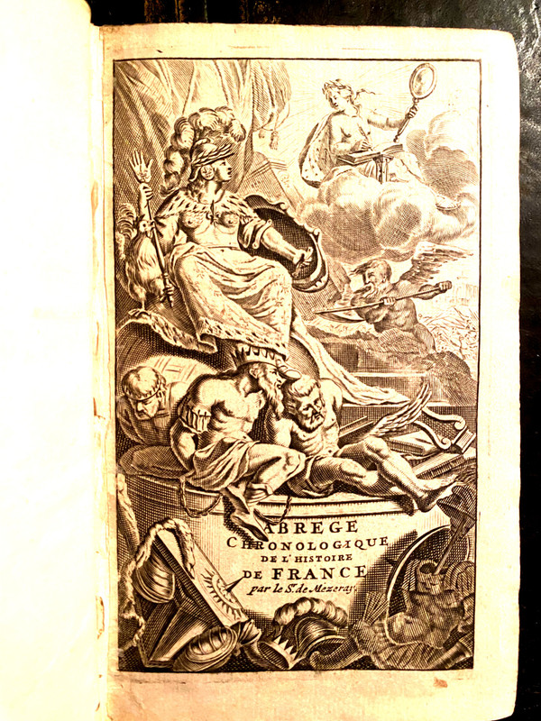 Riassunto cronologico della Storia di Francia di François de Mézeray, in 5 bellissimi volumi in pergamena dell'epoca ad Amsterdam Henri Schelte 1701