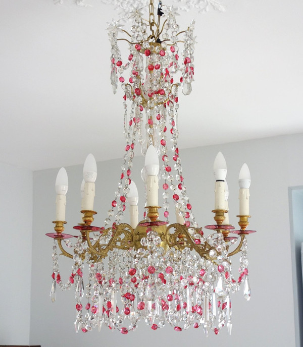 Baccarat - Rare Red And White Crystal Chandelier - Louis XVI Style 19th Century