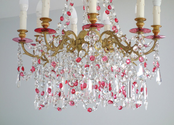 Baccarat - Rare Red And White Crystal Chandelier - Louis XVI Style 19th Century