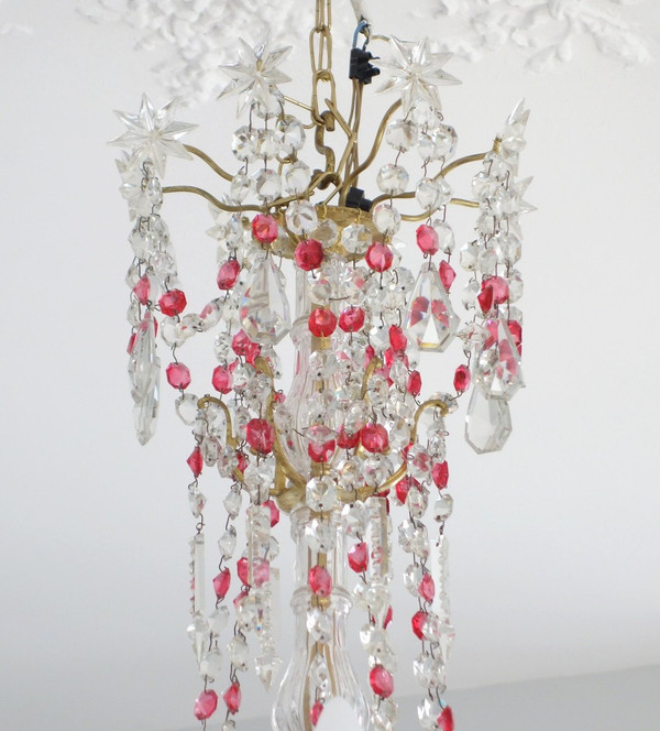 Baccarat - Rare Red And White Crystal Chandelier - Louis XVI Style 19th Century