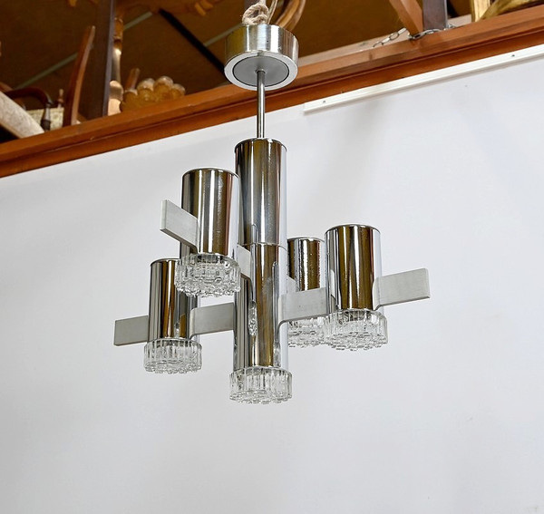 Modernist chandelier with 5 arms of light, Gaetano Sciolari, Italy – 1960