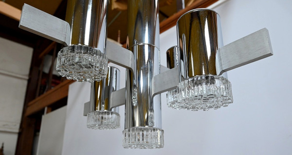 Modernist chandelier with 5 arms of light, Gaetano Sciolari, Italy – 1960