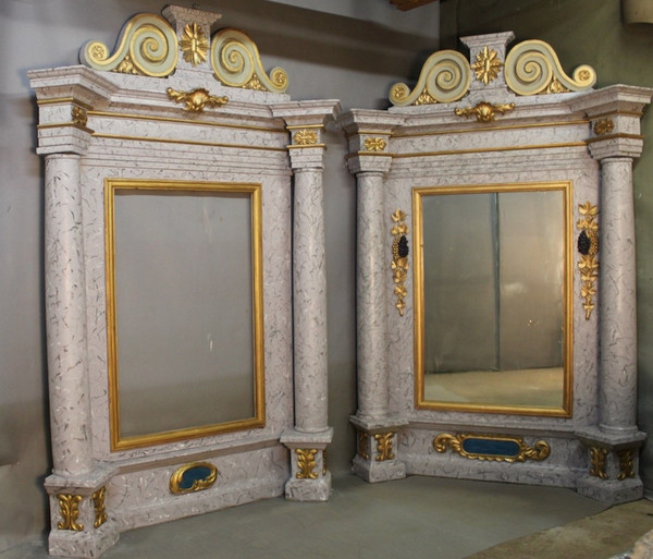 Pair Of Large 19th Century Polychrome Baroque Mirrors