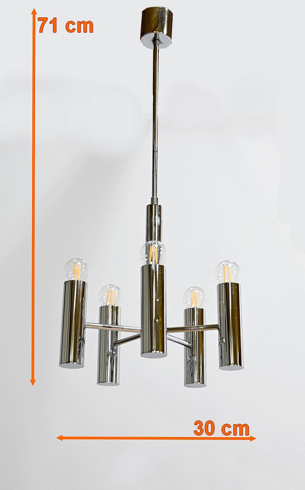 Modernist chandelier with 5 arms of light, Gaetano Sciolari, Italy – 1960