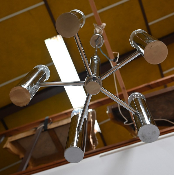 Modernist chandelier with 5 arms of light, Gaetano Sciolari, Italy – 1960