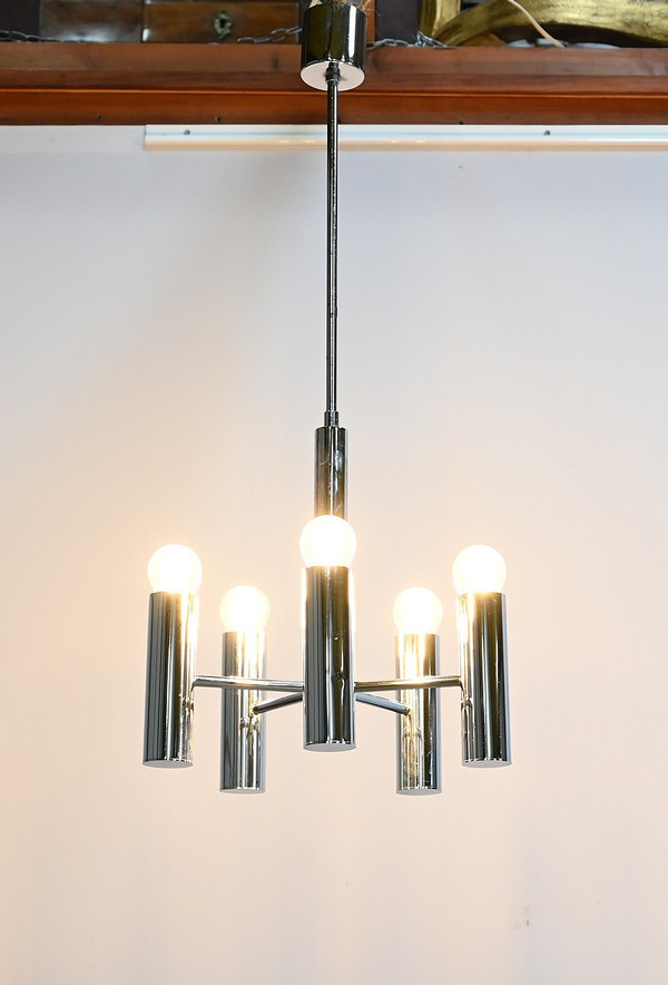 Modernist chandelier with 5 arms of light, Gaetano Sciolari, Italy – 1960