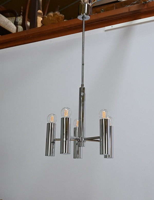 Modernist chandelier with 5 arms of light, Gaetano Sciolari, Italy – 1960