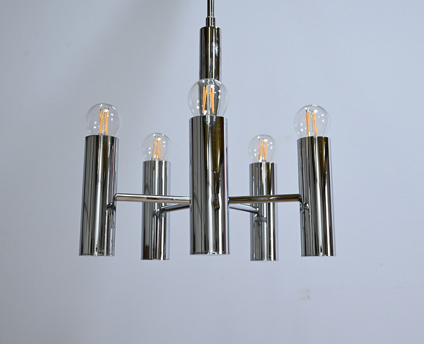 Modernist chandelier with 5 arms of light, Gaetano Sciolari, Italy – 1960