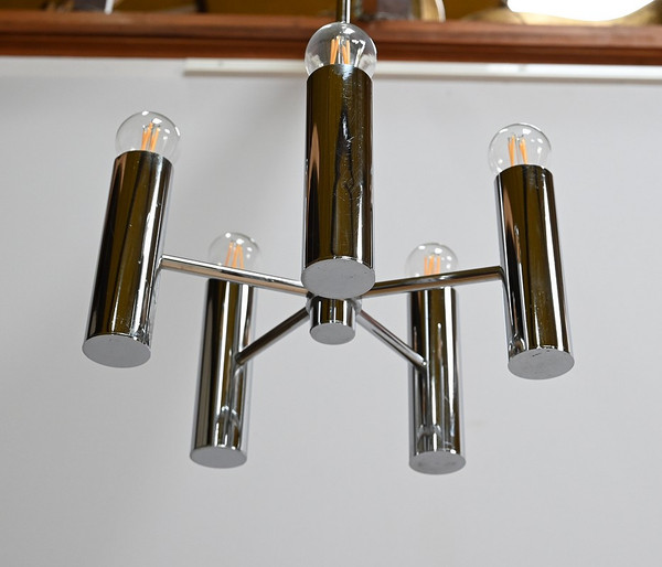 Modernist chandelier with 5 arms of light, Gaetano Sciolari, Italy – 1960