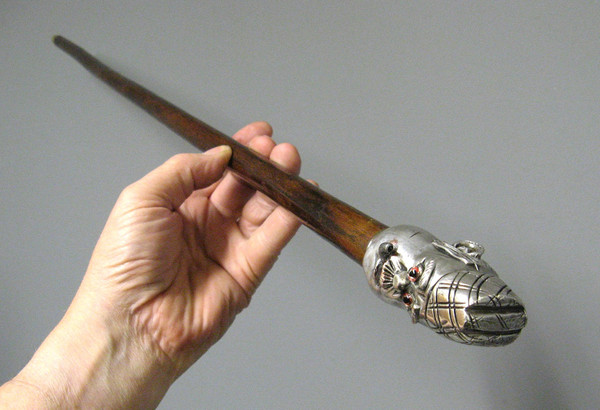 Walking Cane Silver Metal Handle. Scottish Head In Caricature.